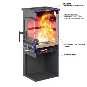 Печь-камин ЭТНА (БКД) с плитой Бежевый Ø115мм