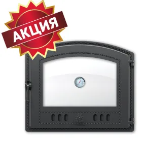 Чугунная каминная дверка со стеклом 224 с термометром (Антрацит)