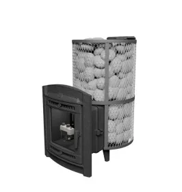 Чугунная банная печь Атмосфера XL сетка нержавейка с газовой горелкой