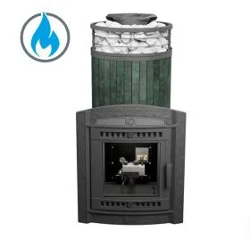 Чугунная банная печь Атмосфера XL Верде Гватемала ламель+сетка с газовой горелкой