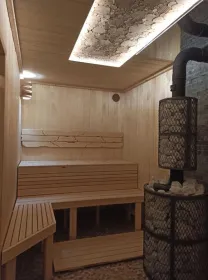 Чугунная банная печь Атмосфера L сетка из нержавеющей стали