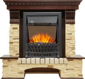 Каминокомплект Pierre Luxe угловой - Темный дуб / Сланец с очагом Aspen Black Каминокомплект Pierre Luxe угловой - Темный дуб / Сланец с очагом Aspen Black