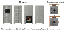 Печь Эверест "Легкий пар Профи" каменка из чугуна, Талькохлорит, S-50 мм, Резная (2 стороны)