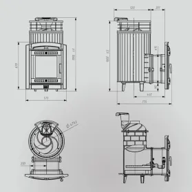 Чугунная банная печь Атмосфера L Талькохлорит ламель+сетка с газовой горелкой