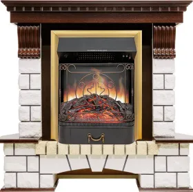 Каминокомплект Pierre Luxe угловой - Темный дуб / Белый с очагом Majestic FX Brass Каминокомплект Pierre Luxe угловой - Темный дуб / Белый с очагом Majestic FX Brass