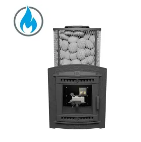 Чугунная банная печь Атмосфера XL сетка нержавейка с газовой горелкой