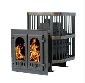 Чугунная банная печь Сибирь 24 с двухстворчатой каминной дверцей 500х500 сетка Чугунная банная печь Сибирь 24 с двухстворчатой каминной дверцей 500х500 сетка