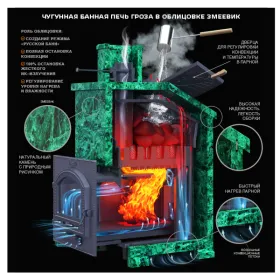 Чугунная банная печь Гроза 24 (П) Президент Змеевик