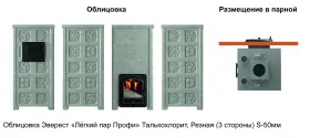 Печь Эверест "Легкий пар Профи" каменка из чугуна, Талькохлорит, S-50 мм, Резная (3 стороны)