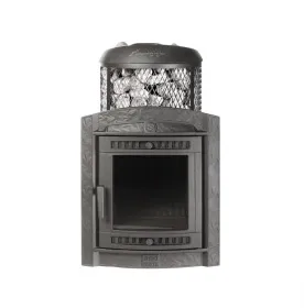 Чугунная банная печь Атмосфера L с комбинированной облицовкой «Окаменевшее дерево» наборное