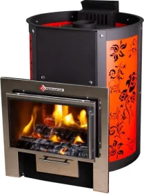 Банная печь Народная 14-18, панорамная дверка, парогенератор