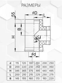 Сэндвич-тройник 90° (304/0,8мм + нерж./эмаль/600 черная + керамика) Ф115х200