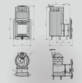 Чугунная банная печь Атмосфера XL Окаменевшее дерево ламель+сетка с газовой горелкой