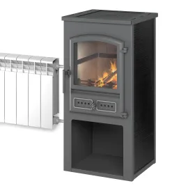 Печь-камин ЭТНА (БКД) с плитой и т/о Антрацит Ø115мм