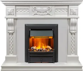 Каминокомплект Corsica - Матовый белый (Ширина 1100) с очагом Brookline Black