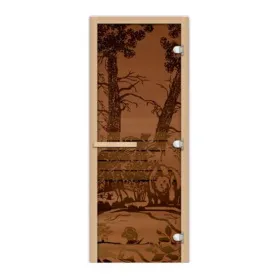 Стеклянная дверь для бани и сауны 1900х700 Мишки мат