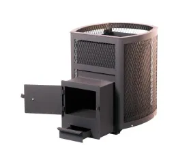 Стальная печь-камин банная "Копеечка" с ВТК (сетка высечка)