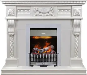 Каминокомплект Corsica - Матовый белый (Ширина 1100) с очагом Danville Chrome FB2