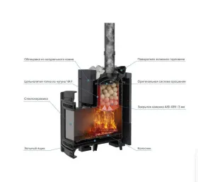 Чугунная банная печь Атмосфера L в облицовке «Пироксенит Элит»