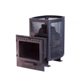 Чугунная банная печь Сибирь 20 панорамная дверца сетка Чугунная банная печь Сибирь 20 панорамная дверца сетка