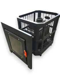 Банная печь чугунная ТПБ-2/2 Дверка Кижи со стеклом 28 куб.