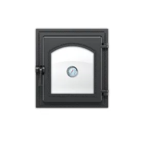 Чугунная каминная дверка со стеклом 270 с термометром (Антрацит)