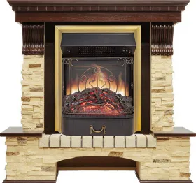 Каминокомплект Pierre Luxe угловой - Темный дуб / Сланец с очагом Majestic FX M Brass Каминокомплект Pierre Luxe угловой - Темный дуб / Сланец с очагом Majestic FX M Brass