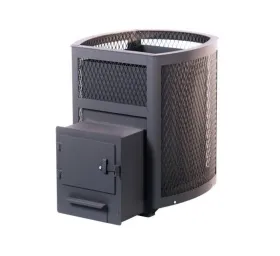 Стальная печь-камин банная "Копеечка" с ВТК (сетка высечка)