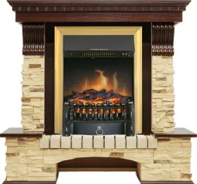 Каминокомплект Pierre Luxe угловой - Темный дуб / Сланец с очагом Fobos FX Brass Каминокомплект Pierre Luxe угловой - Темный дуб / Сланец с очагом Fobos FX Brass