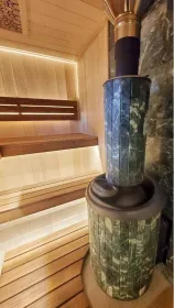 Чугунная банная печь Атмосфера L ламели «Жадеит» наборный