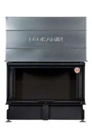 Каминная стальная топка ДЕЛЬТА 1200 B три стекла принтинг черный шамот