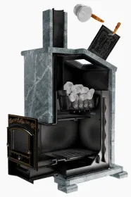 Премиальная банная печь Сибирь 40 ЗК дверка 700х700 в облицовке Президент талькомагнезит Премиальная банная печь Сибирь 40 ЗК дверка 700х700 в облицовке Президент талькомагнезит