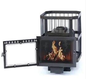 Чугунная банная печь Сибирь 18 с панорамной дверцей сетка Чугунная банная печь Сибирь 18 с панорамной дверцей сетка