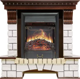 Каминокомплект Pierre Luxe угловой - Темный дуб / Белый с очагом Majestic FX Black Каминокомплект Pierre Luxe угловой - Темный дуб / Белый с очагом Majestic FX Black