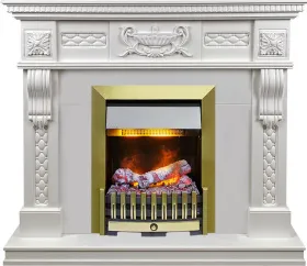 Каминокомплект Corsica - Матовый белый (Ширина 1100) с очагом Danville Antique Brass FB2
