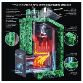 Чугунная банная печь Grom 50 (П2) Президент 1200/50 Змеевик