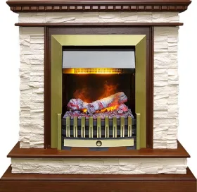 Каминокомплект Calgary - Дуб / Сланец беженый с очагом Danville Antique Brass FB2