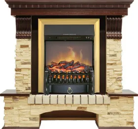 Каминокомплект Pierre Luxe угловой - Темный дуб / Сланец с очагом Fobos FX M Brass Каминокомплект Pierre Luxe угловой - Темный дуб / Сланец с очагом Fobos FX M Brass