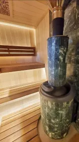 Чугунная банная печь Атмосфера XL ламели «Верде Гватемала» наборный рисунок