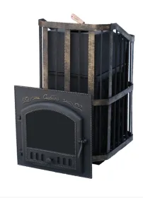 Премиальная чугунная банная печь Сибирь 25 ЗК дверка 545х545 в сетке Премиальная чугунная банная печь Сибирь 25 ЗК дверка 545х545 в сетке