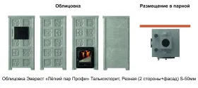 Печь Эверест "Легкий пар Профи" каменка из чугуна, Талькохлорит, Б/В, Резная (2 стор.+фасад)