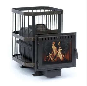Чугунная банная печь Сибирь 18 с панорамной дверцей сетка Чугунная банная печь Сибирь 18 с панорамной дверцей сетка