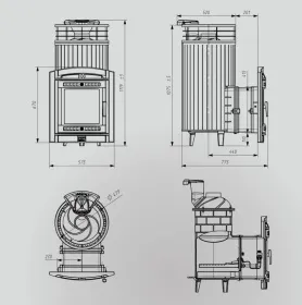 Чугунная банная печь Атмосфера XL Пироксенит ламель+сетка с газовой горелкой