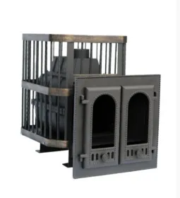 Чугунная банная печь Сибирь 24 с двухстворчатой каминной дверцей 500х500 сетка Чугунная банная печь Сибирь 24 с двухстворчатой каминной дверцей 500х500 сетка