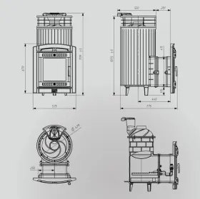 Чугунная банная печь Атмосфера XL Жадеит ламель+сетка с газовой горелкой