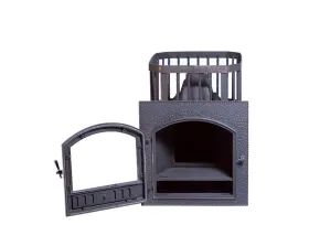 Чугунная банная печь Сибирь 24 Каминная дверца 545х545 сетка Чугунная банная печь Сибирь 24 Каминная дверца 545х545 сетка