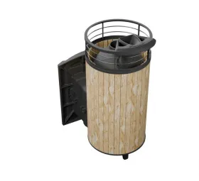 Чугунная банная печь Атмосфера XL Окаменевшее дерево ламель+сетка с газовой горелкой