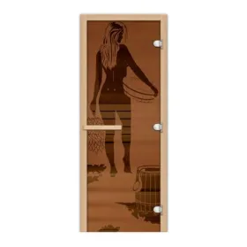 Стеклянная дверь для бани и сауны 1900х700 Банщица мат