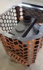 Печь банная Remix-15 INOX - 3мм сетка панорама Медь