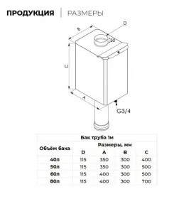Бак-труба 60 л 115 (AISI 304/0,8м) 1 мм